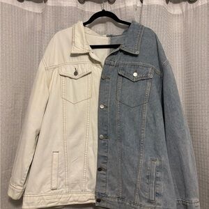 SHEIN Plus Size Women’s Two-Tone Denim Jacket - Light Blue and Cream